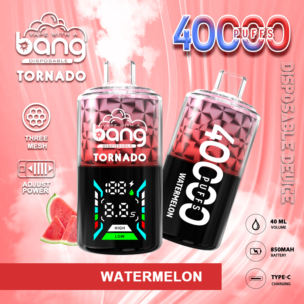 vapesocialcircle.com Bang Tornado 40K(40000) Puffs Large Smoke DTL Smart LED Display 0% 2% 3% 5% Nicotine 40mL E-liquid Disposable Vape
