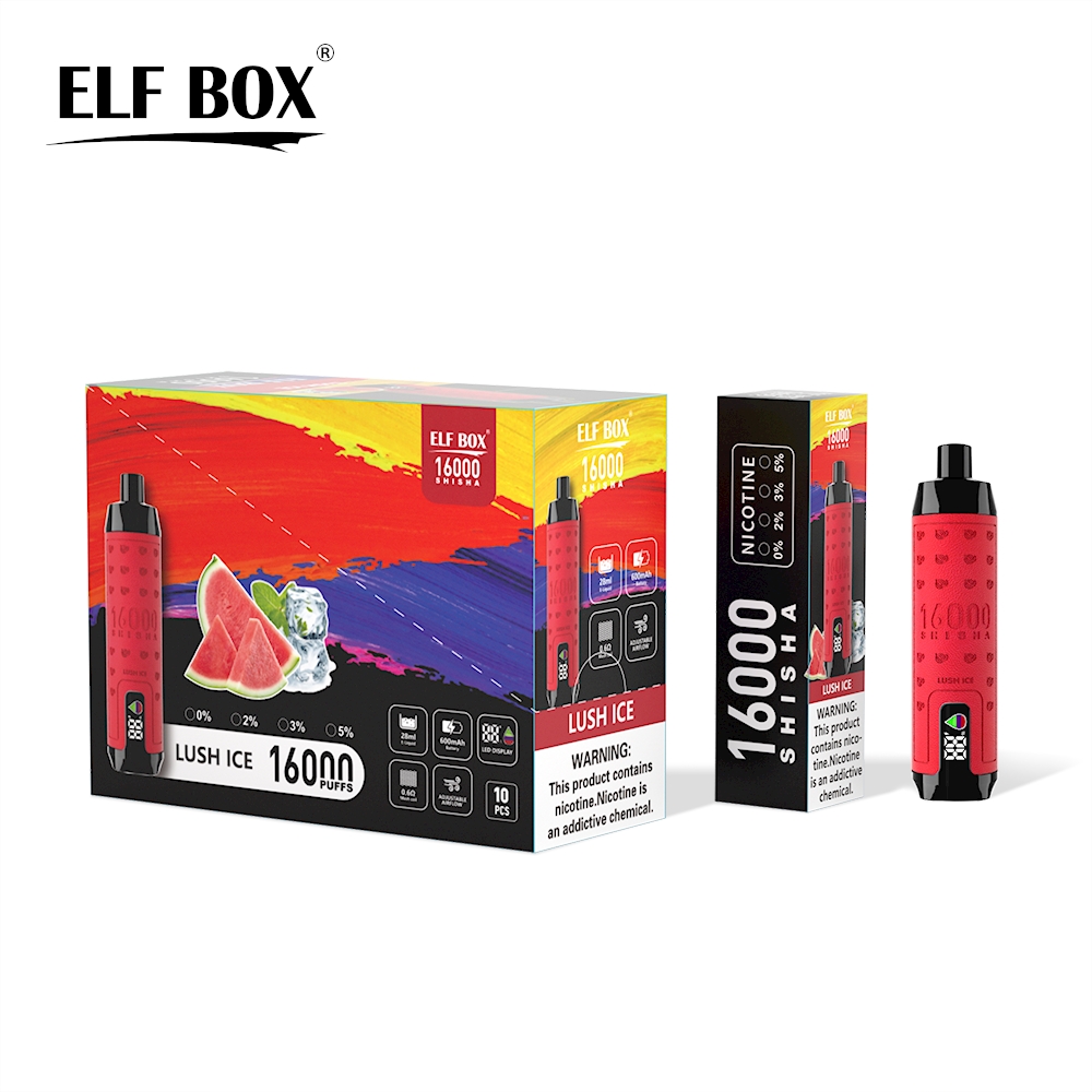 vapesocialcircle.com ELF BOX SHISHA 16000(16K) Puffs 28ml e-liquid 0% 2% 3% 5% Nicotine LED Display Type-C rechargeable Leather Disposable Vape Pen
