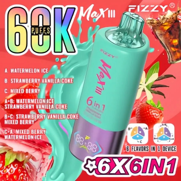 vapesocialcircle.com Revolutionary Experience:Fizzy Max III Six-in-One Rechargeable Disposable Vape-A 60,000-Puff Journey to Bliss, Unlocking 6 Mysterious Flavor Universes!